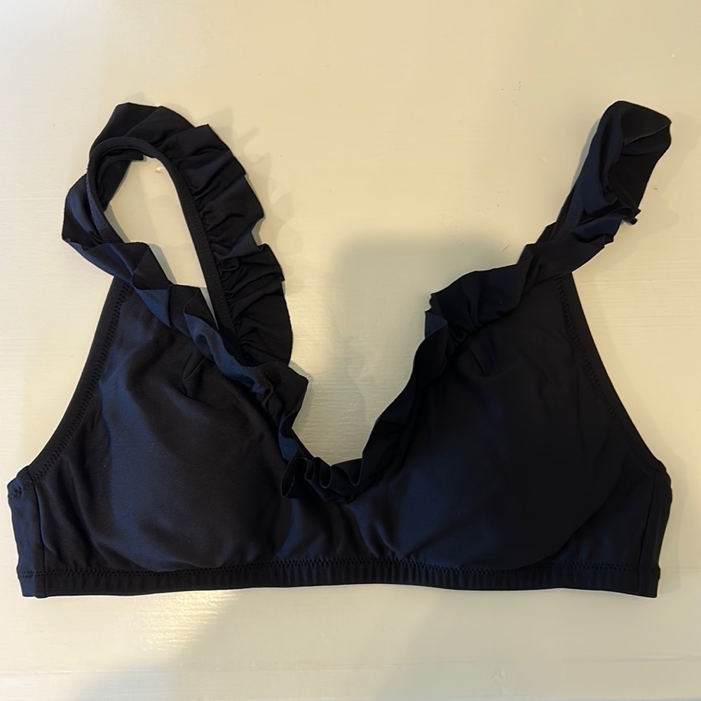 J. Crew Black Ruffle Strap Swimsuit Top